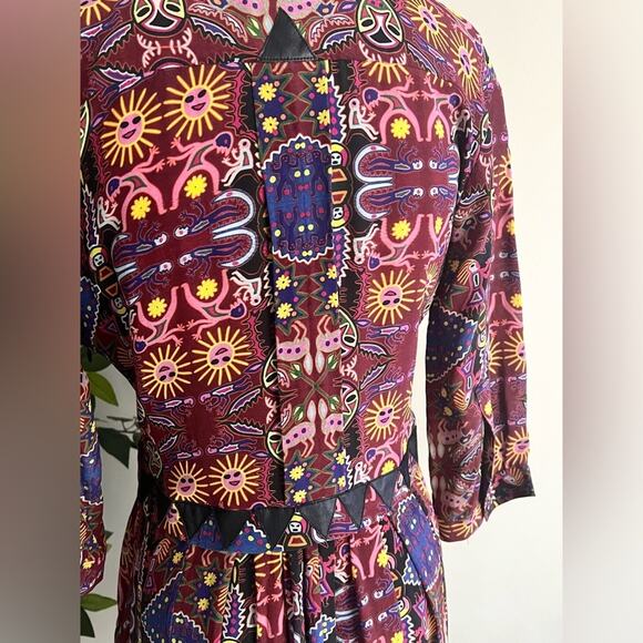 Anthropologie Carolina K Womens Silk Crepe Leather Tribal Averil Mini Dress Sz L - Picture 12 of 14